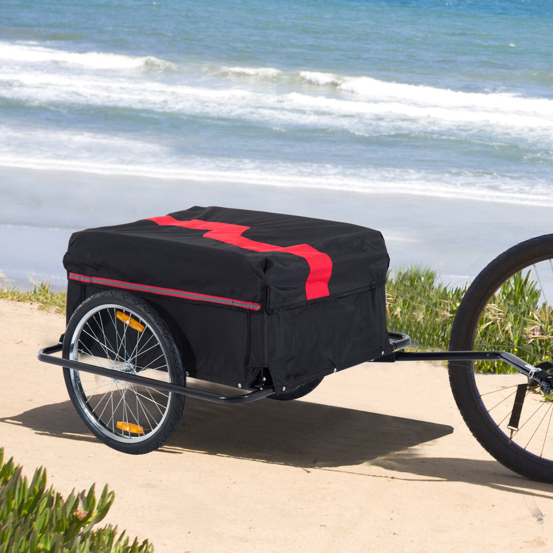 Bicycle Bike Cargo Trailer Cart Carrier Wagon, Foldable w/Cover - Red & Black