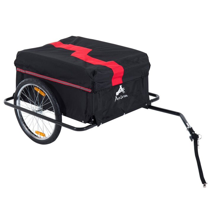 Bicycle Bike Cargo Trailer Cart Carrier Wagon, Foldable w/Cover - Red & Black
