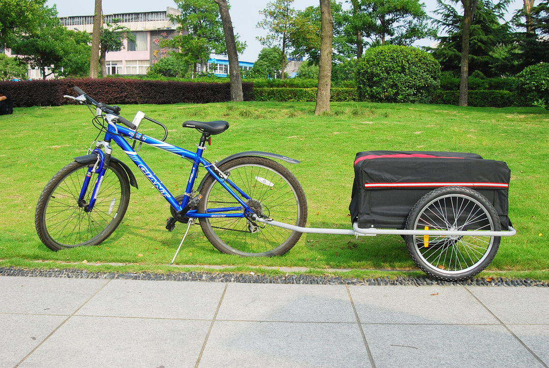 Bicycle Bike Cargo Trailer Cart Carrier Wagon, Foldable w/Cover - Red & Black