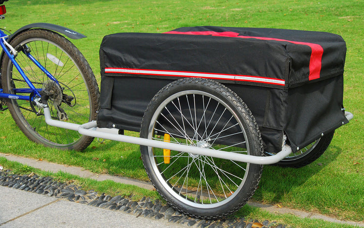 Bicycle Bike Cargo Trailer Cart Carrier Wagon, Foldable w/Cover - Red & Black