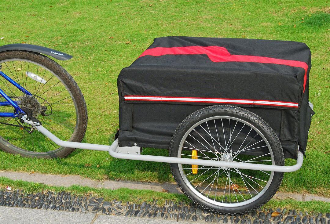 Bicycle Bike Cargo Trailer Cart Carrier Wagon, Foldable w/Cover - Red & Black