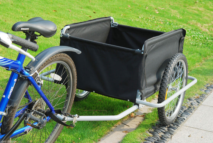 Bicycle Bike Cargo Trailer Cart Carrier Wagon, Foldable w/Cover - Red & Black