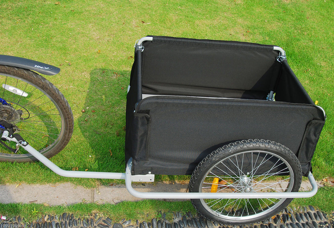 Bicycle Bike Cargo Trailer Cart Carrier Wagon, Foldable w/Cover - Red & Black