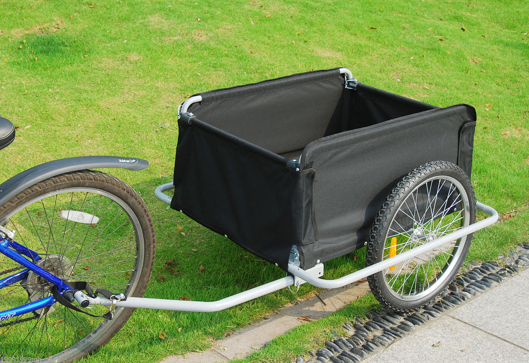 Bicycle Bike Cargo Trailer Cart Carrier Wagon, Foldable w/Cover - Red & Black