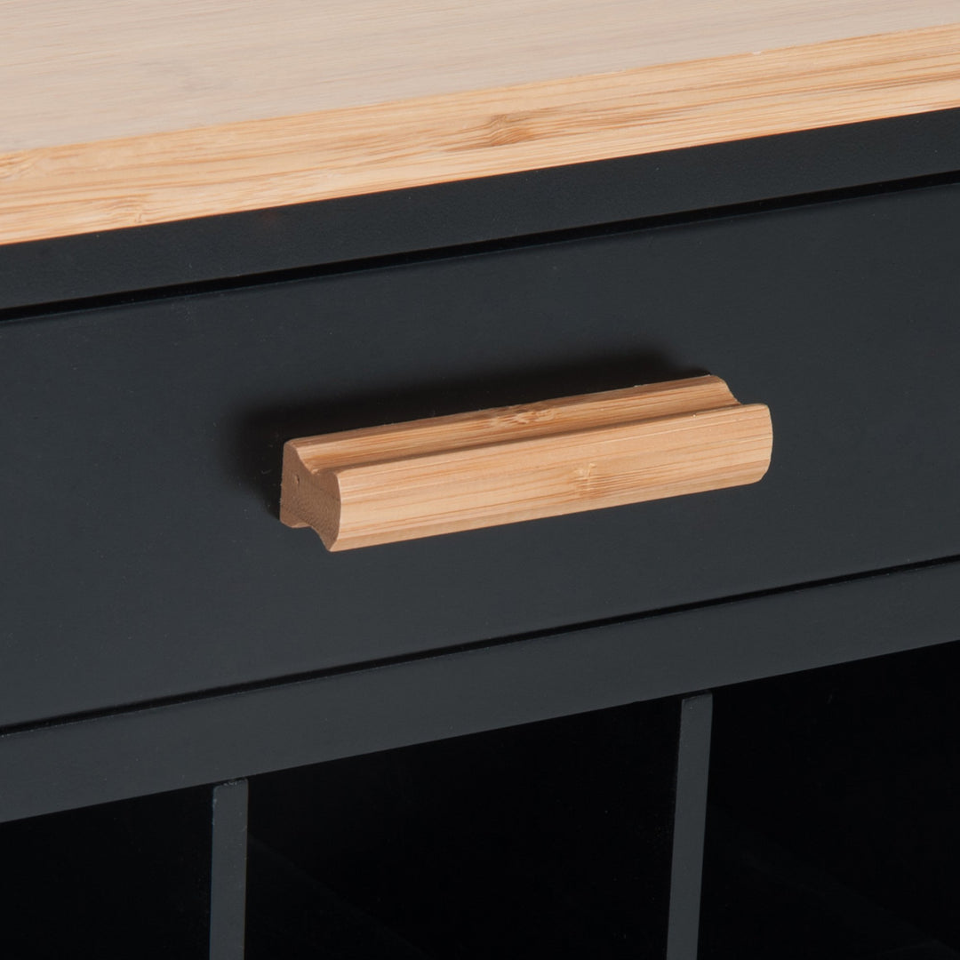 Modern Rolling Kitchen Storage Utility Cart Island w/ Bamboo Top - Black
