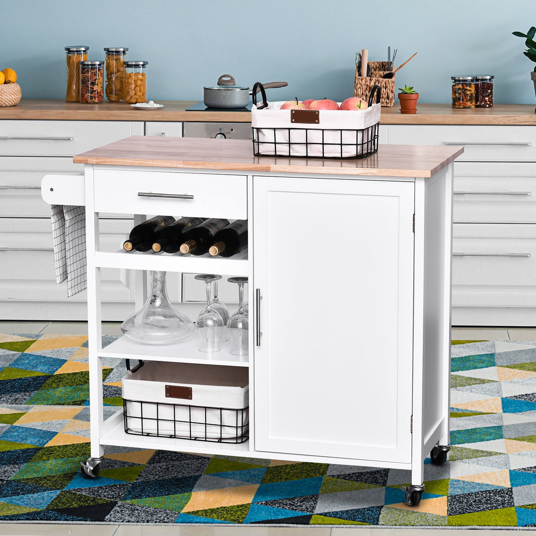 Portable Modern Rolling Kitchen Storage Utility Cart Island w/ Shelves - White