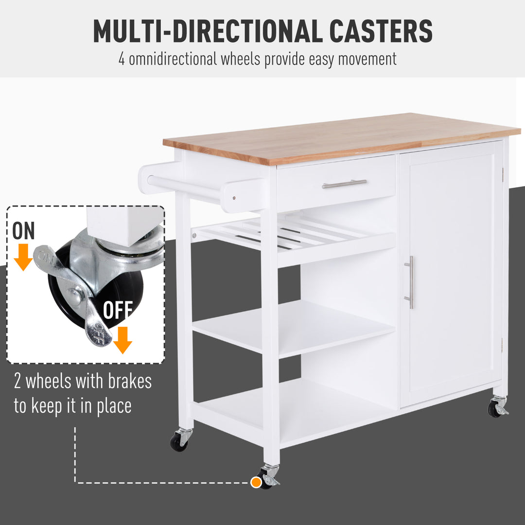 Portable Modern Rolling Kitchen Storage Utility Cart Island w/ Shelves - White