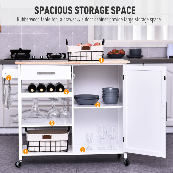 Portable Modern Rolling Kitchen Storage Utility Cart Island w/ Shelves - White