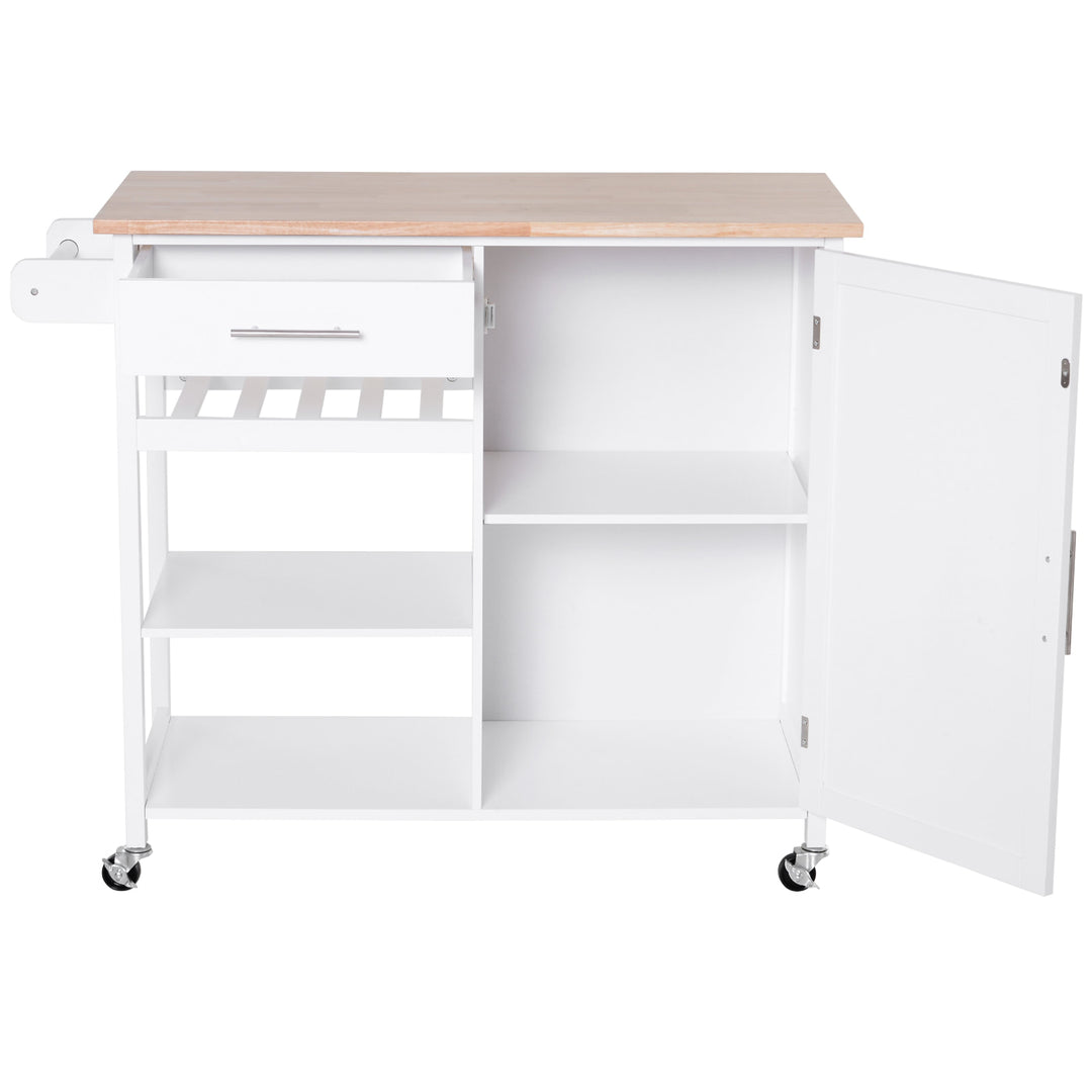 Portable Modern Rolling Kitchen Storage Utility Cart Island w/ Shelves - White