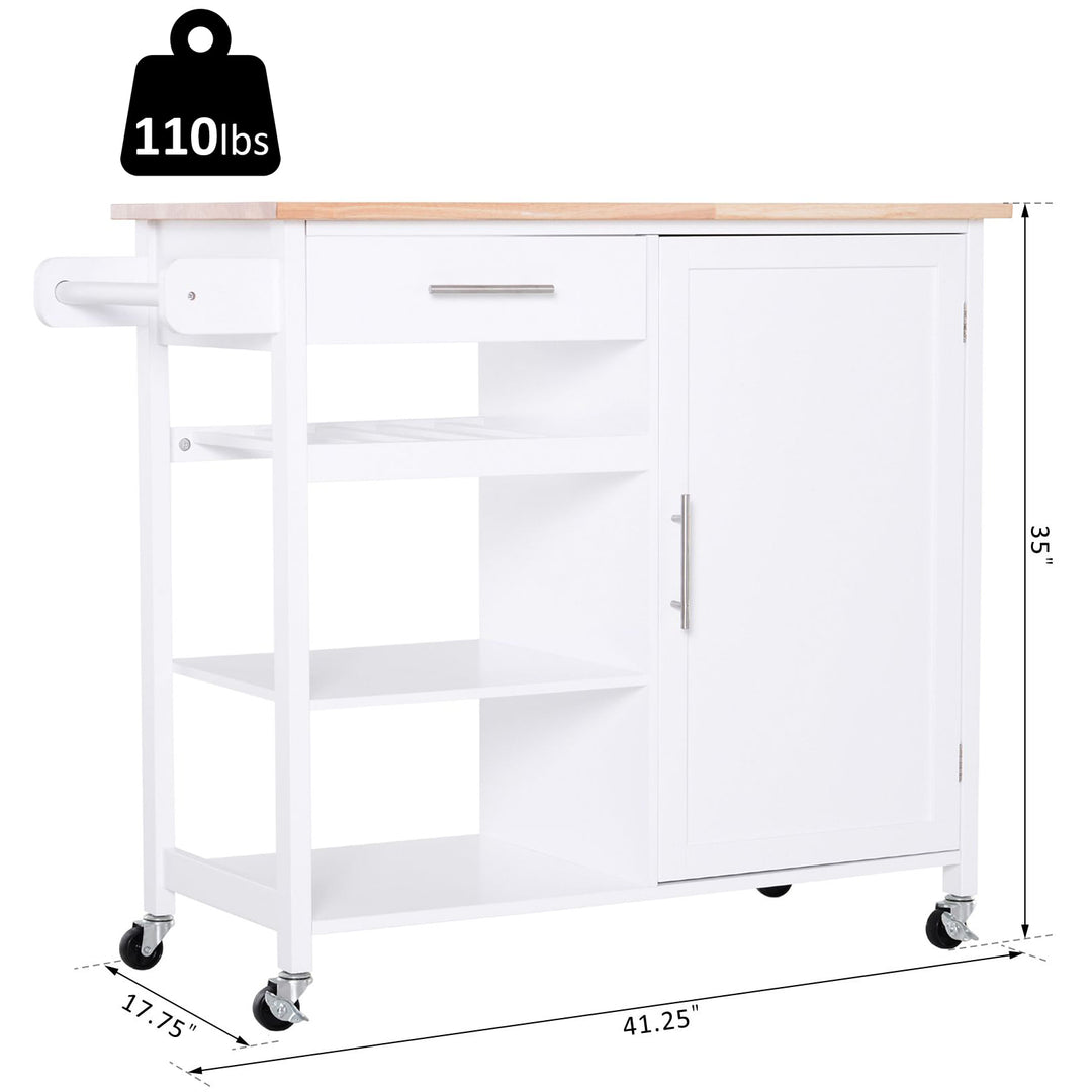 Portable Modern Rolling Kitchen Storage Utility Cart Island w/ Shelves - White