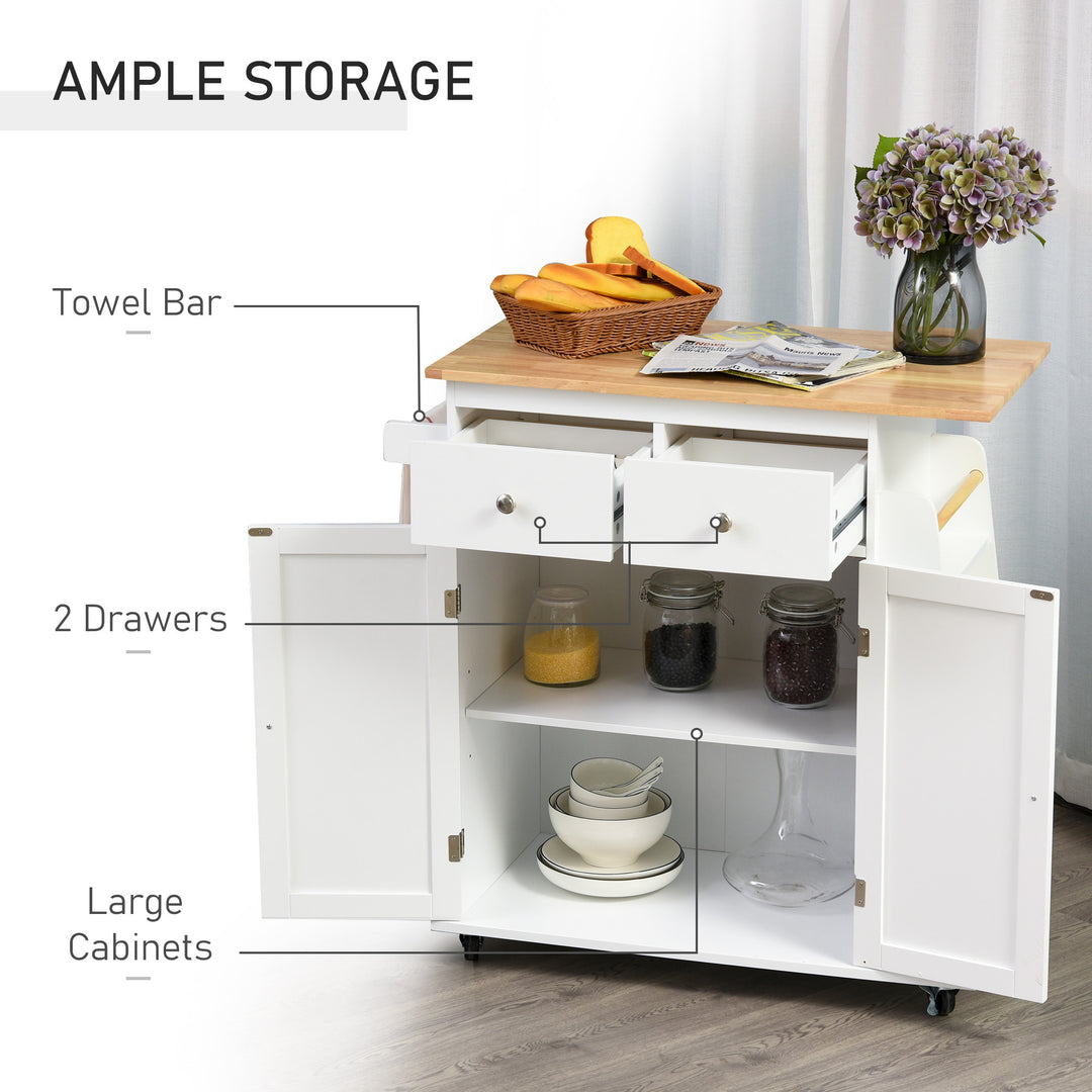 Portable Rolling Kitchen Storage Utility Cart Island w/ Spice Rack - White