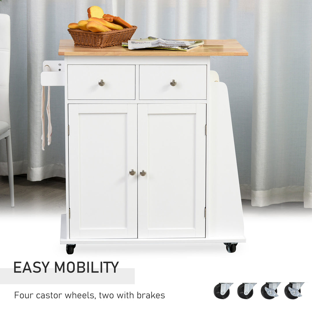 Portable Rolling Kitchen Storage Utility Cart Island w/ Spice Rack - White