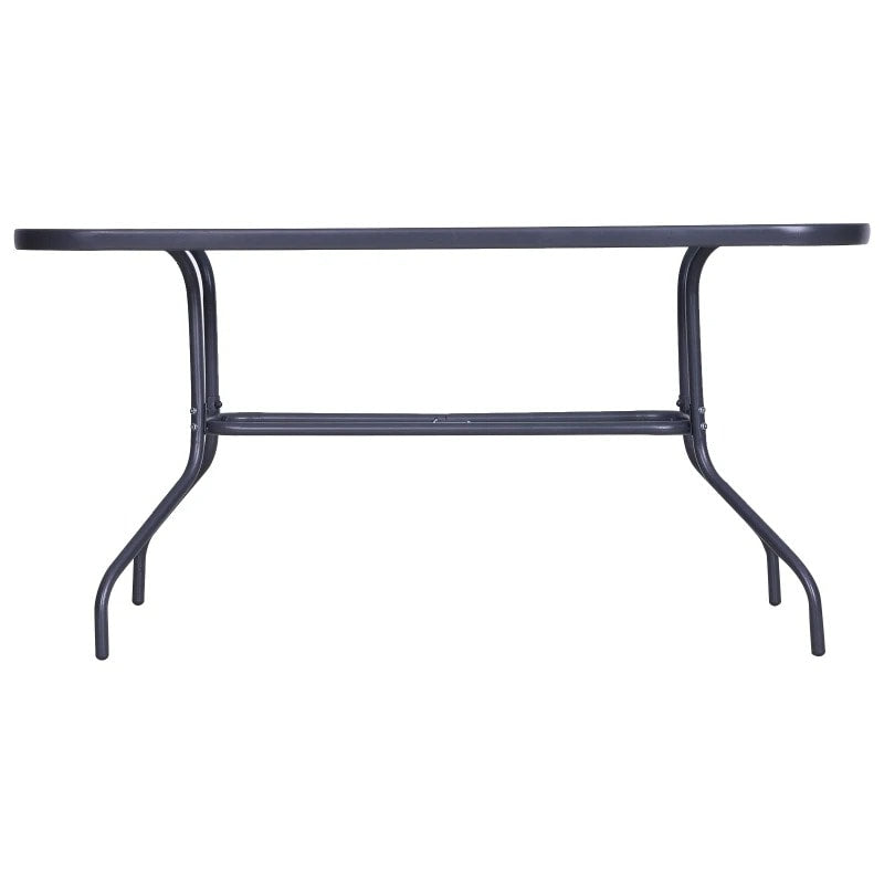 47.25" x 31.5" Rectangle Glass Top Dining Patio Table Outdoor Deck Garden w Umbrella Hole, Dk Grey