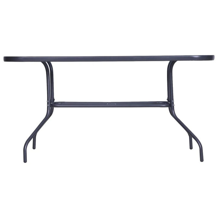 47.25" x 31.5" Rectangle Glass Top Dining Patio Table Outdoor Deck Garden w Umbrella Hole, Dk Grey