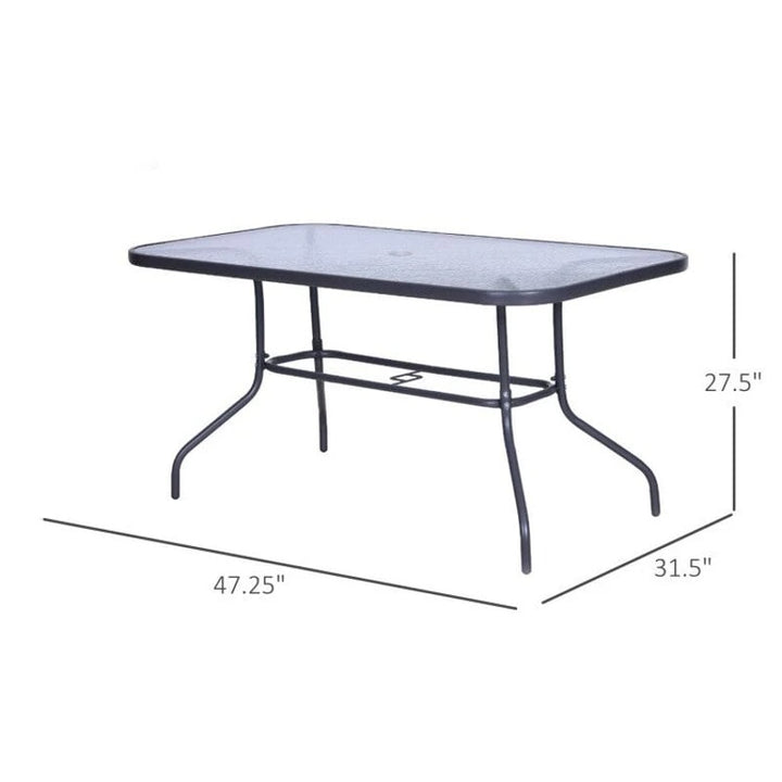 47.25" x 31.5" Rectangle Glass Top Dining Patio Table Outdoor Deck Garden w Umbrella Hole, Dk Grey