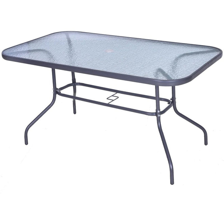 47.25" x 31.5" Rectangle Glass Top Dining Patio Table Outdoor Deck Garden w Umbrella Hole, Dk Grey