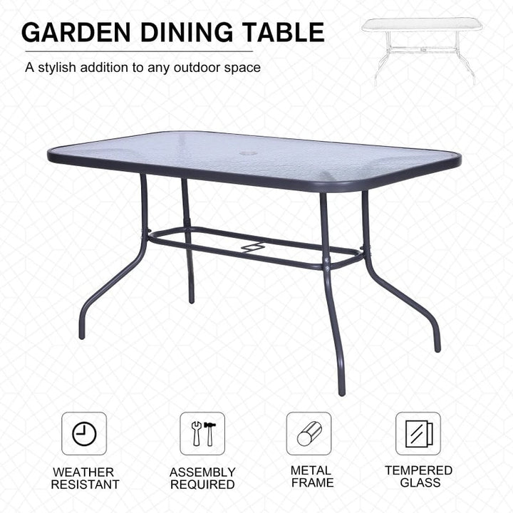 47.25" x 31.5" Rectangle Glass Top Dining Patio Table Outdoor Deck Garden w Umbrella Hole, Dk Grey