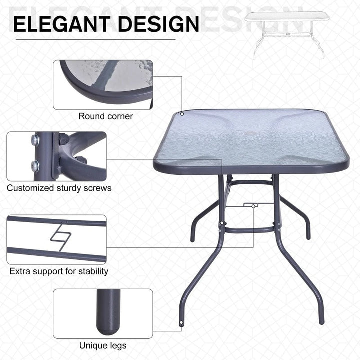 47.25" x 31.5" Rectangle Glass Top Dining Patio Table Outdoor Deck Garden w Umbrella Hole, Dk Grey