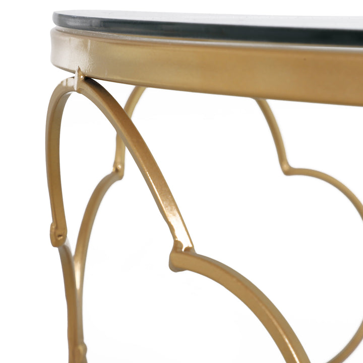 2 Dainty Accent Round Metal Nesting Coffee End Side Tables w/ Glass Top - Gold