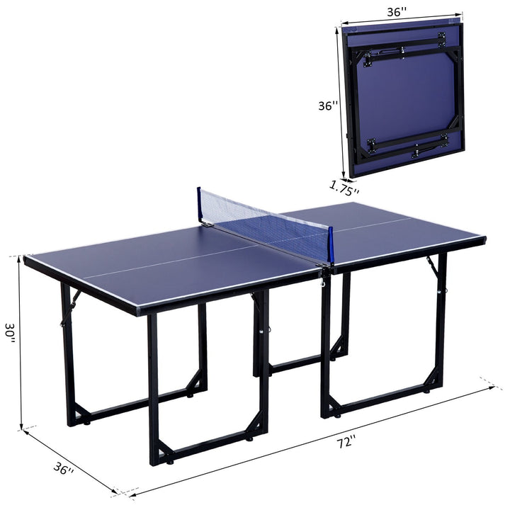 6ft Compact Foldable Ping Pong Table Tennis Table w/ Net - Blue & Black