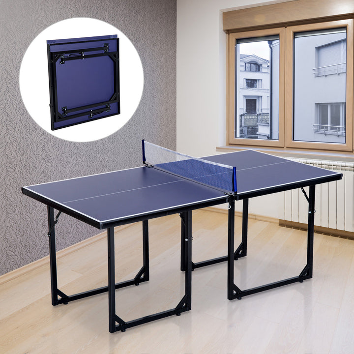 6ft Compact Foldable Ping Pong Table Tennis Table w/ Net - Blue & Black
