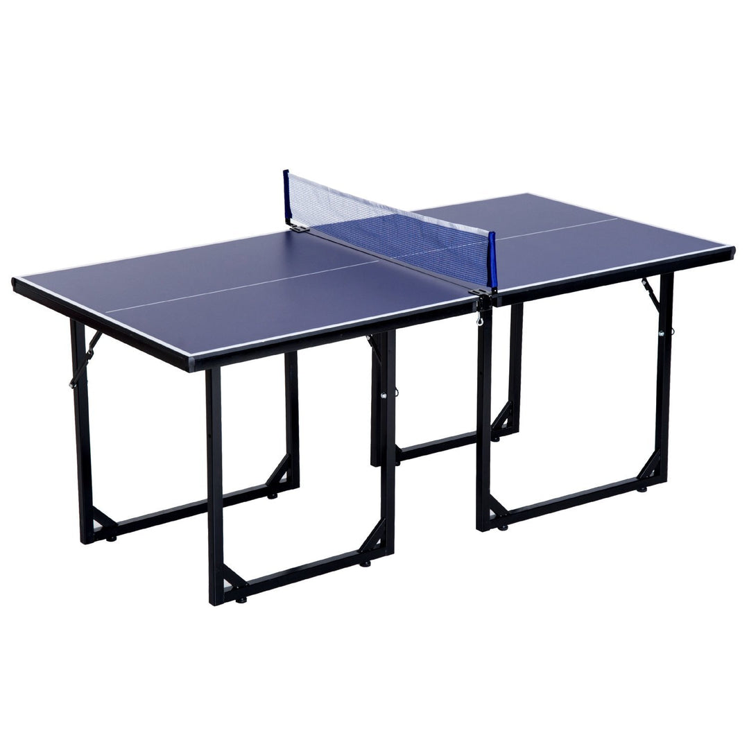 6ft Compact Foldable Ping Pong Table Tennis Table w/ Net - Blue & Black