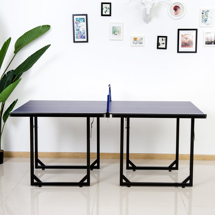6ft Compact Foldable Ping Pong Table Tennis Table w/ Net - Blue & Black