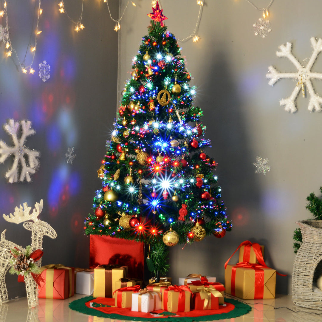 5ft 180 Tip Pre-lit Artificial Christmas Holiday Tree Decor w/ Ornaments & Metal Base - Green
