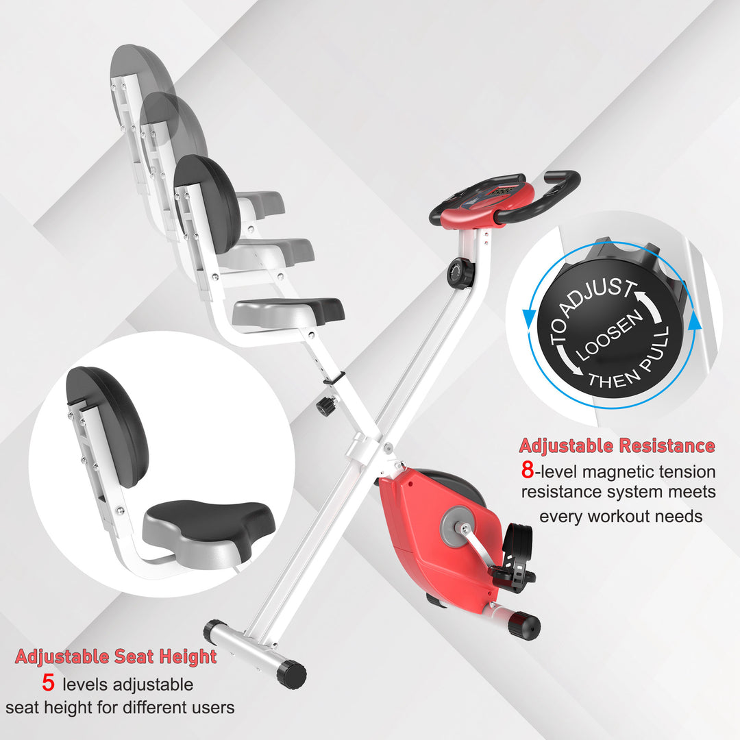 Compact Folding Adjustable Upright Stationary Exercise Bike w/ Resistance & LCD Display - Red