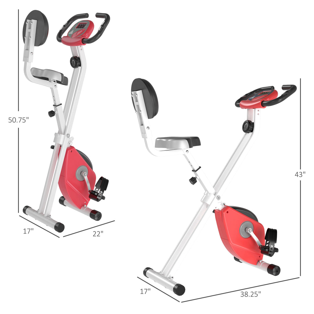 Compact Folding Adjustable Upright Stationary Exercise Bike w/ Resistance & LCD Display - Red