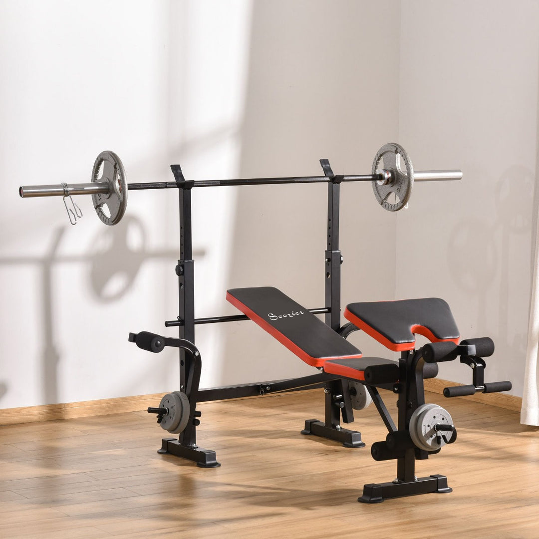 Incline Decline Exercise Weight Lifting Workout Station Barbell Squat Rack Leg Extender - Black