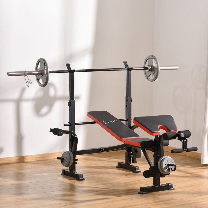 Incline Decline Exercise Weight Lifting Workout Station Barbell Squat Rack Leg Extender - Black