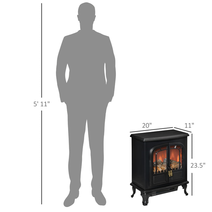 750/1500W Twin Door Electric Fireplace Stove Heater Flame Effect & Overheat Protection - Black