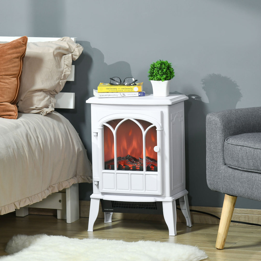 750/1500W Adjustable Electric Fireplace Heater Stove Flame Effect & Overheat Protection - White