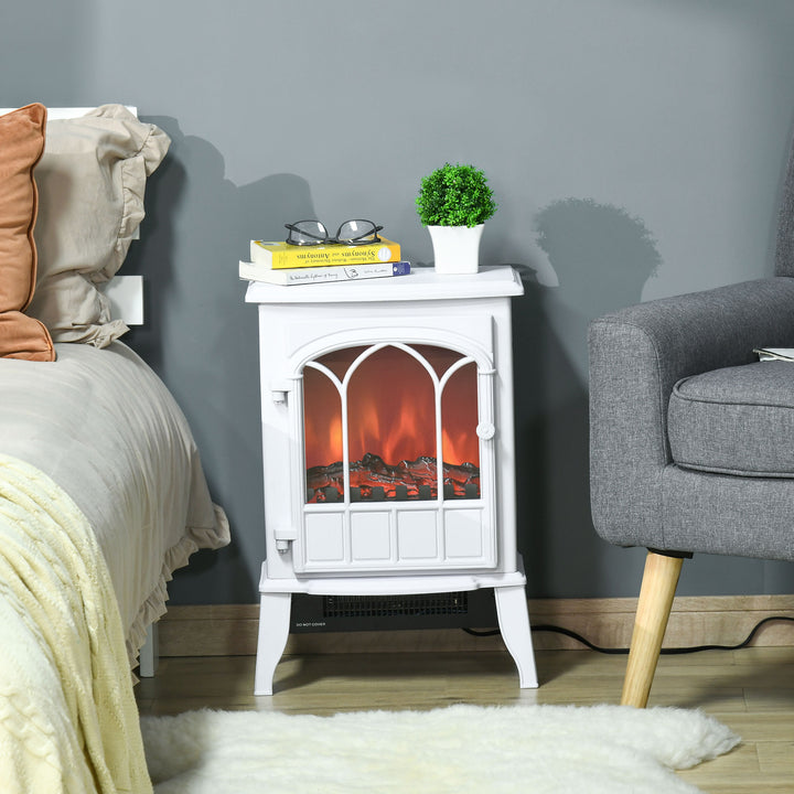 750/1500W Adjustable Electric Fireplace Heater Stove Flame Effect & Overheat Protection - White