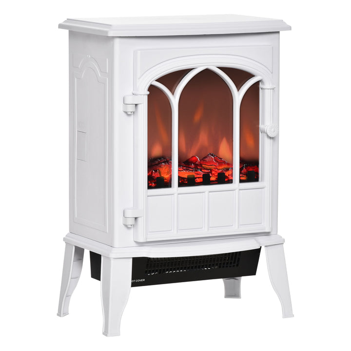 750/1500W Adjustable Electric Fireplace Heater Stove Flame Effect & Overheat Protection - White
