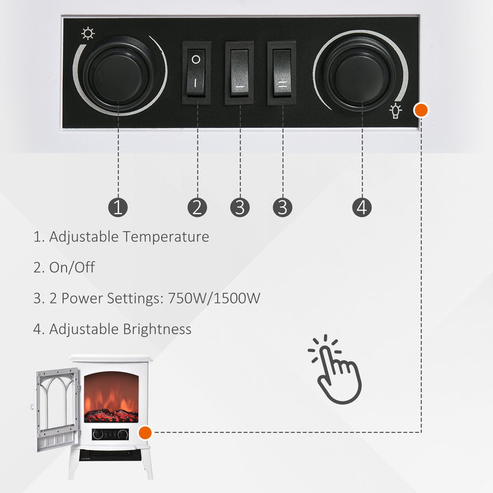 750/1500W Adjustable Electric Fireplace Heater Stove Flame Effect & Overheat Protection - White