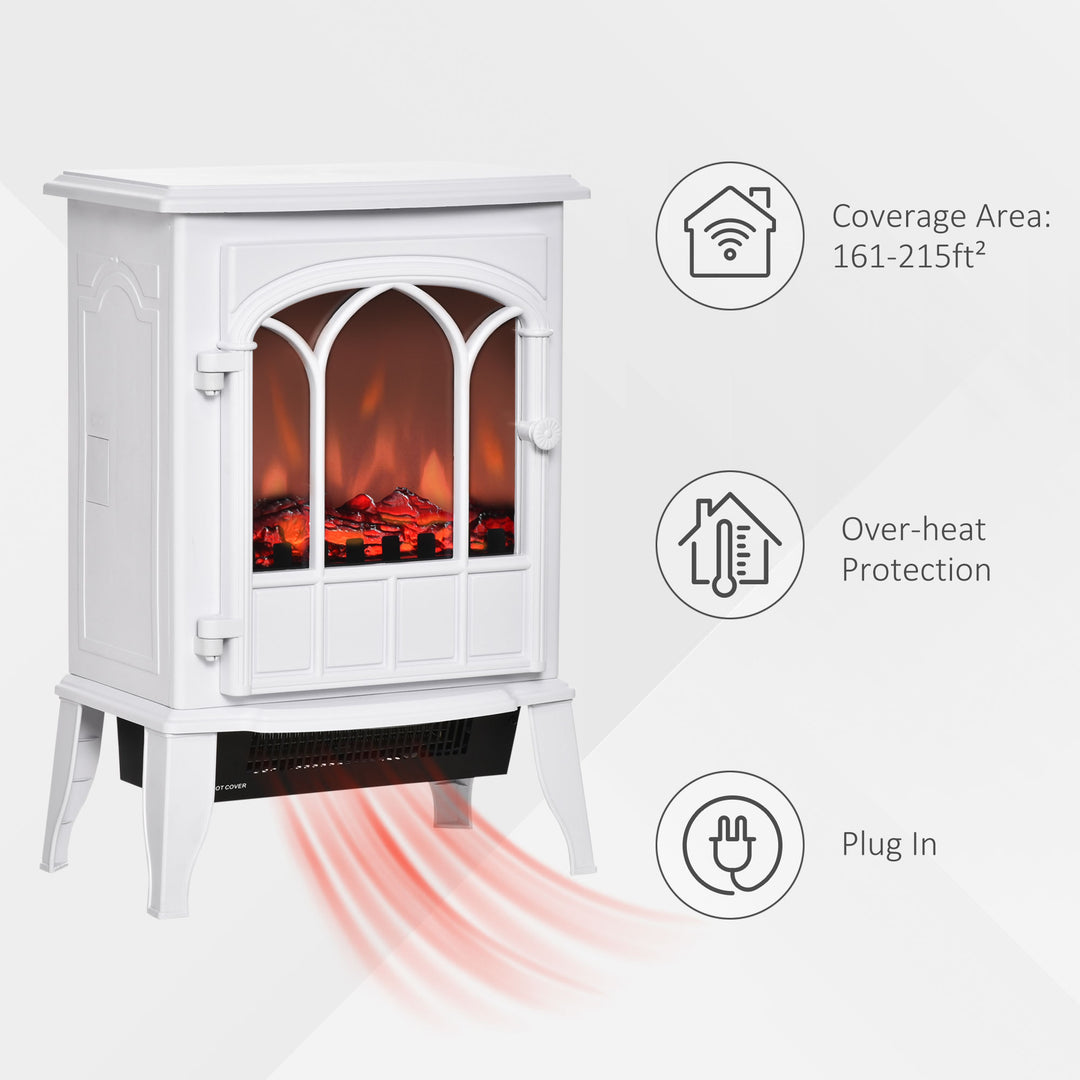 750/1500W Adjustable Electric Fireplace Heater Stove Flame Effect & Overheat Protection - White