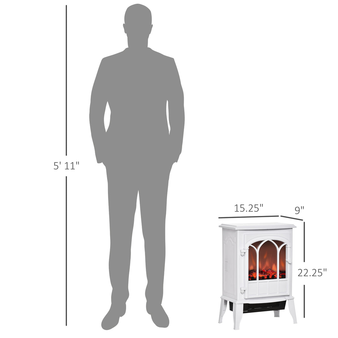 750/1500W Adjustable Electric Fireplace Heater Stove Flame Effect & Overheat Protection - White