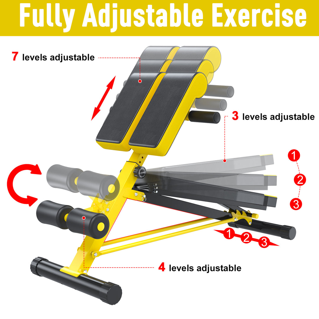 Incline Exercise Weight Lifting Workout Bench Dumbell Station Leg Extender - Yellow & Black