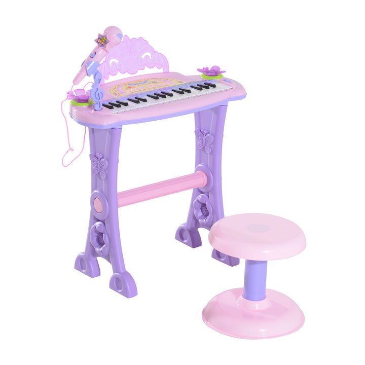 Toddler Toy Music Piano Keyboard w/ Stool, Microphone, Songs for Kids Child - Pink Purple