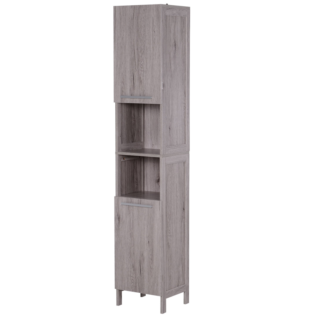 Tall Modern Tower Organizer Storage Cabinet for Bathroom / Kitchen Furniture - Wood Grain