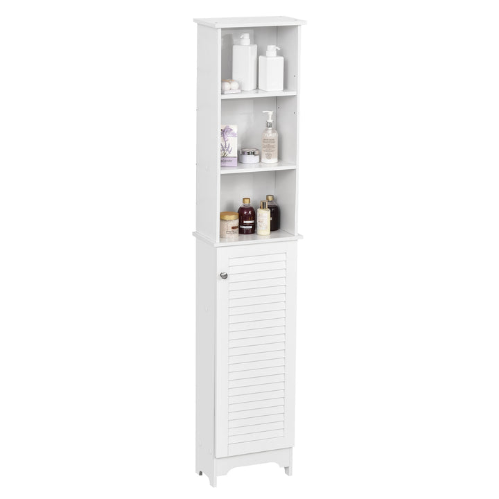 Tall Classic Linen Organizer Storage Shelf Cabinet, Bathroom / Kitchen Furniture - White