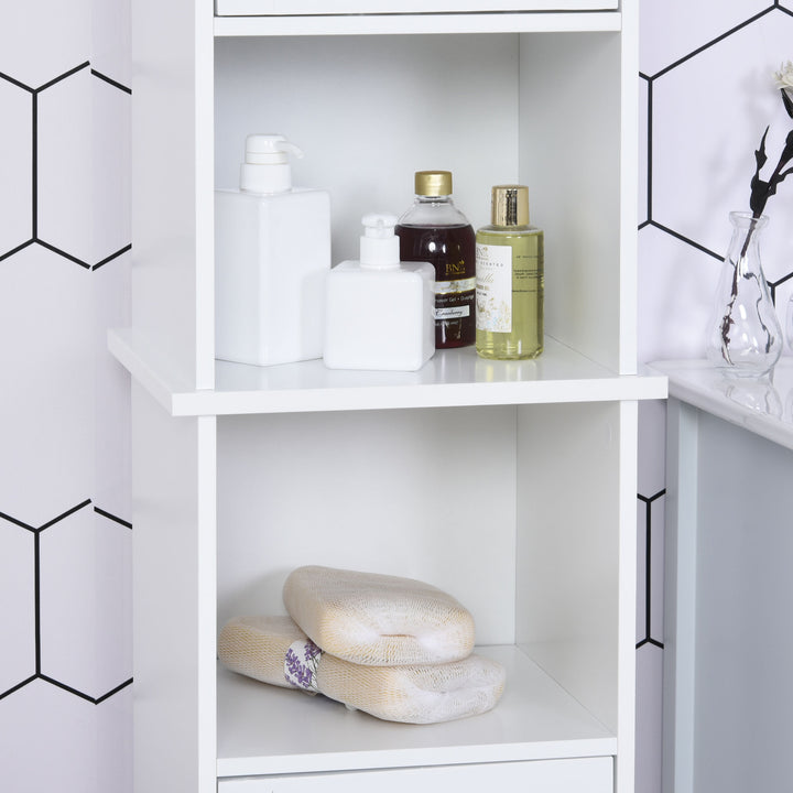 Tall Slim Country Storage Organizer Cabinet Furniture w/ Shelf for Bathroom, Kitchen - White