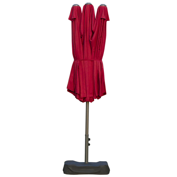 15ft Double Twin Canopy Patio Deck Umbrella Shade Shelter w Base Stand UV Protection - Wine Red
