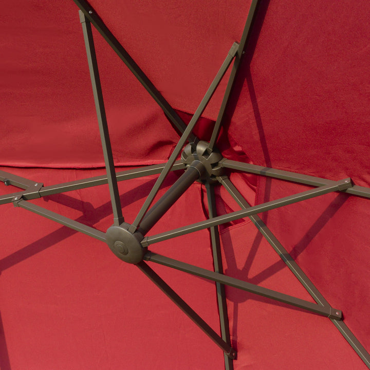 15ft Double Twin Canopy Patio Deck Umbrella Shade Shelter w Base Stand UV Protection - Wine Red