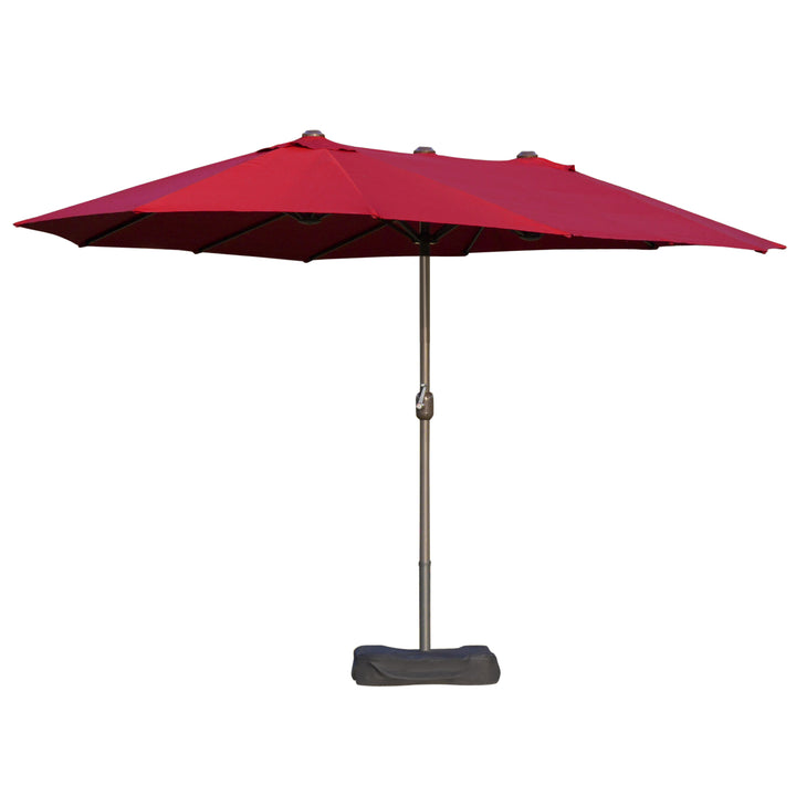 15ft Double Twin Canopy Patio Deck Umbrella Shade Shelter w Base Stand UV Protection - Wine Red