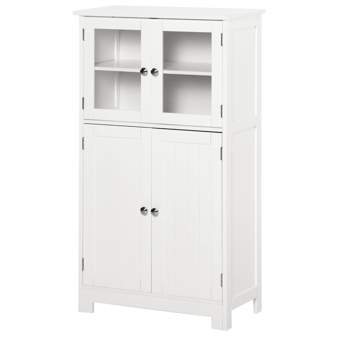 Modern Storage Organizer Cabinet w/ Glass Doors, Shelf for Bathroom, Kitchen, Bedroom - White