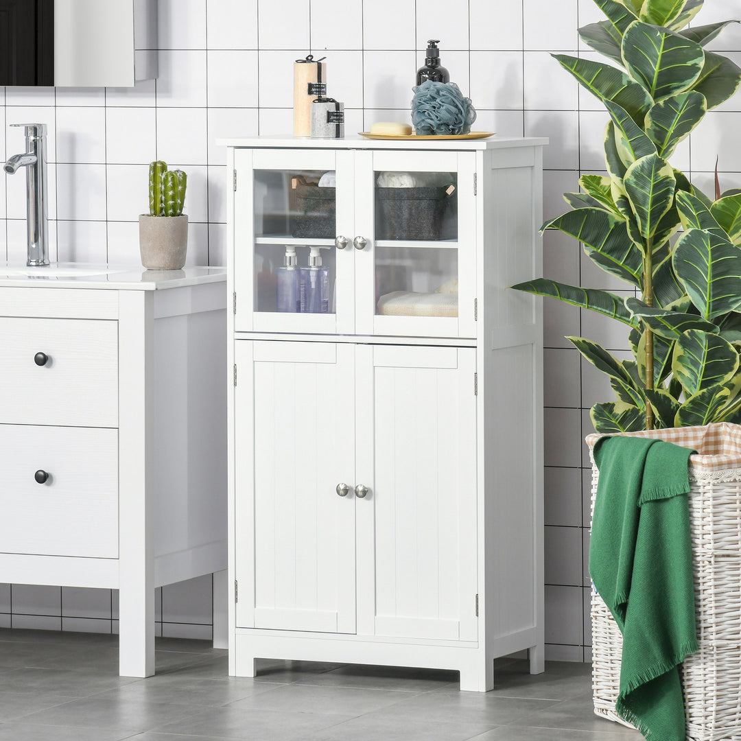 Modern Storage Organizer Cabinet w/ Glass Doors, Shelf for Bathroom, Kitchen, Bedroom - White