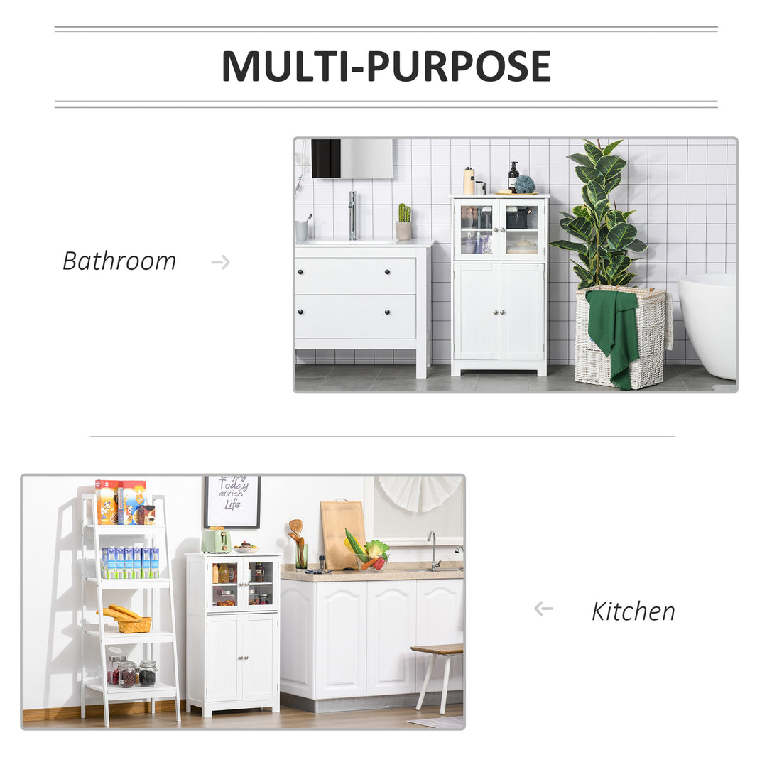 Modern Storage Organizer Cabinet w/ Glass Doors, Shelf for Bathroom, Kitchen, Bedroom - White